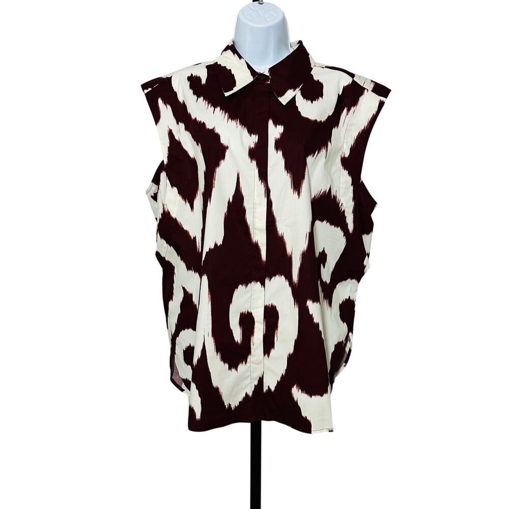 Printed Tapered Sleeveless Button Up Shirt - Picture 2 of 10